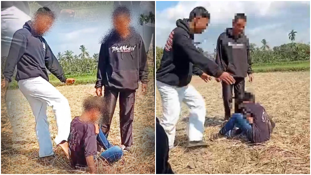 Tangkapan layar video viral aksi perundungan di Bondowoso yang menunjukkan seorang anak menjadi korban kekerasan oleh dua remaja, diduga terjadi di area persawahan Desa Pengarang. (TikTok/@andreanto768)