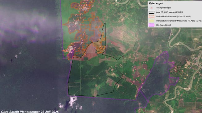 Yayasan HAkA mengungkap temuan titik api di sekitar dan dalam area konsesi PT Aceh Lestari Indo Sawita (ALIS) di Kecamatan Trumon, Aceh Selatan. (Foto: Ist)