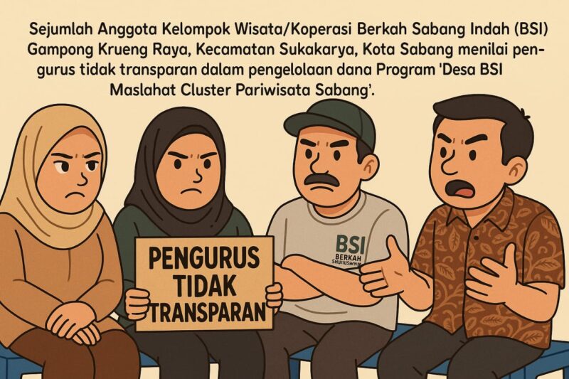 Anggota Kelompok Wisata/Koperasi BSI Gampong Krueng Raya, Kecamatan Sukakarya, Kota Sabang menilai pengurus tidak transparan dalam pengelolaan dana Ziswaf Program "Desa BSI Maslahat Cluster Pariwisata Sabang". (Foto: Ilustrasi)
