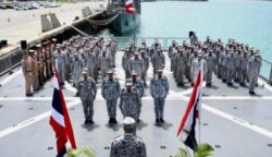 Empat kapal perang Angkatan Laut Thailand dikerahkan dalam Operasi Trat Pikhat Pairee 1 di perbatasan Kamboja-Thailand. (Foto: RTN)
